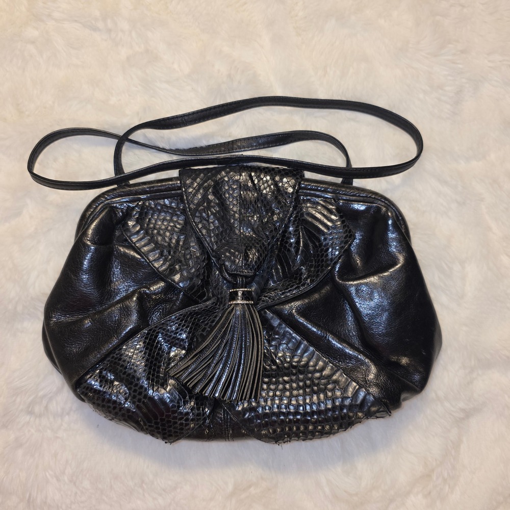 Sharif Crossbody Bag Womens Small Black Good Snakeskin Tassel Vintage Patchwork